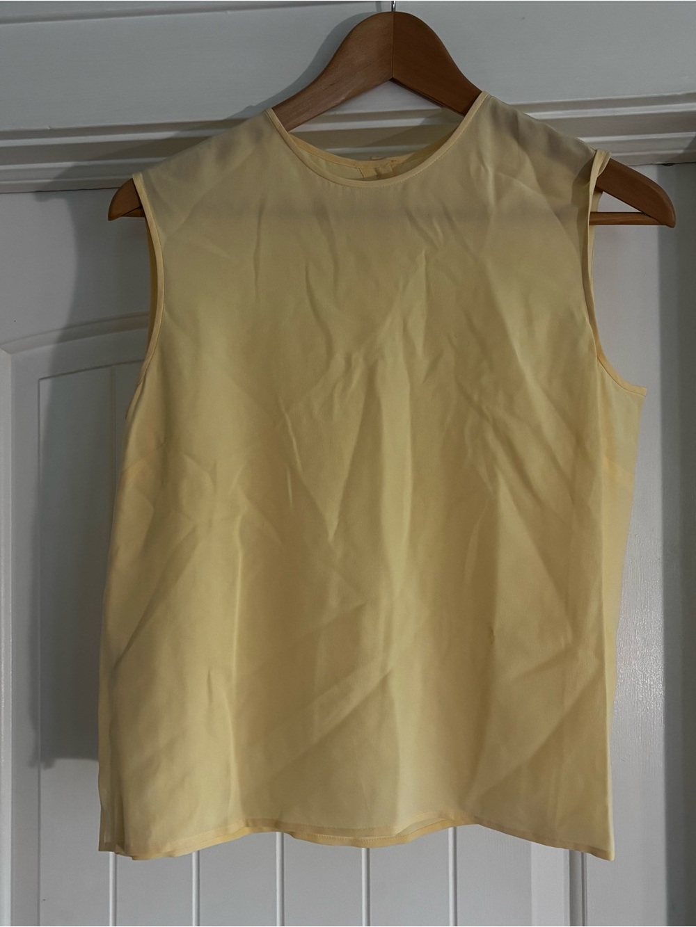 Minimalist Women's Sleeveless Shell Top in Pale Yellow 100%SILK